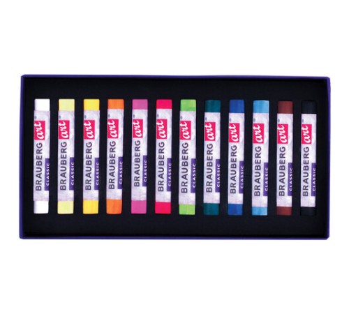 Пастель сухая художественная BRAUBERG ART CLASSIC, 12 цветов, круглое сечение, 181453