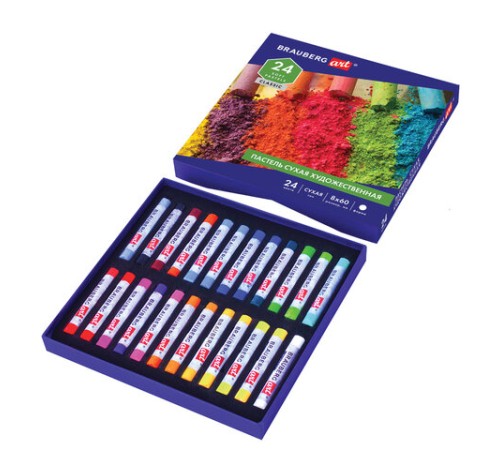 Пастель сухая художественная BRAUBERG ART CLASSIC, 24 цвета, круглое сечение, 181454
