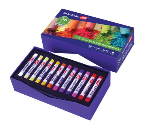 Пастель сухая художественная BRAUBERG ART CLASSIC, 36 цветов, круглое сечение, 181455