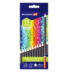 Карандаши художественные цветные BRAUBERG ART CLASSIC, 12 цветов, МЯГКИЙ грифель 3,3 мм, 181536