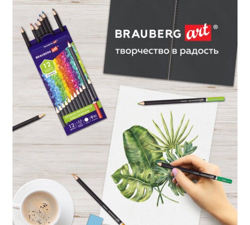 Карандаши художественные цветные BRAUBERG ART CLASSIC, 12 цветов, МЯГКИЙ грифель 3,3 мм, 181536