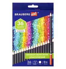 Карандаши художественные цветные BRAUBERG ART CLASSIC, 36 цветов, МЯГКИЙ грифель 3,3 мм, 181538