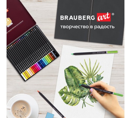 Карандаши цветные художественные BRAUBERG ART PREMIERE, 24 цвета, МЯГКИЙ грифель 4 мм, металл, 181541