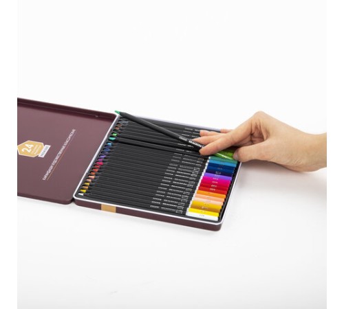 Карандаши цветные художественные BRAUBERG ART PREMIERE, 24 цвета, МЯГКИЙ грифель 4 мм, металл, 181541