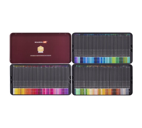 Карандаши художественные цветные BRAUBERG ART PREMIERE, НАБОР 120 цветов, 4 мм, металл кейс, 181692