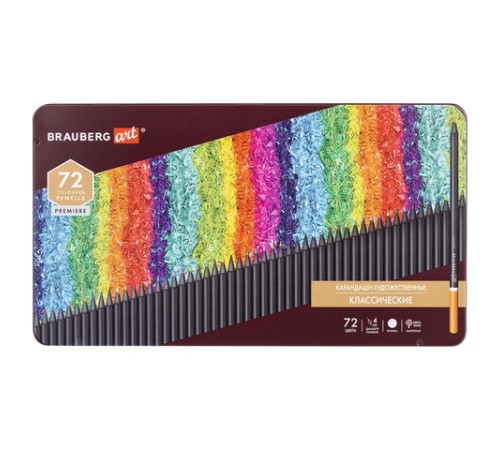 Карандаши цветные художественные BRAUBERG ART PREMIERE, НАБОР 72 цвета, 4 мм, металл кейс, 181693