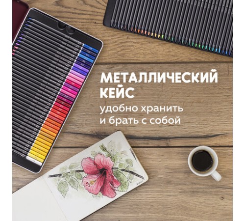 Карандаши цветные художественные BRAUBERG ART PREMIERE, НАБОР 72 цвета, 4 мм, металл кейс, 181693