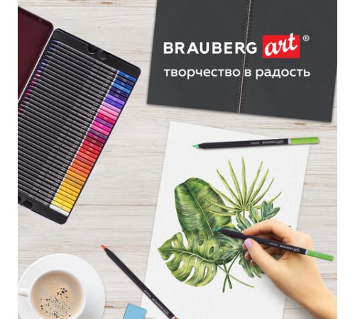 Карандаши цветные художественные BRAUBERG ART PREMIERE, НАБОР 72 цвета, 4 мм, металл кейс, 181693