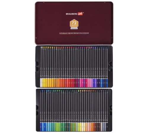 Карандаши цветные художественные BRAUBERG ART PREMIERE, НАБОР 72 цвета, 4 мм, металл кейс, 181693