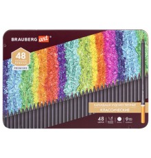 Карандаши цветные художественные BRAUBERG ART PREMIERE, НАБОР 48 цветов, 4 мм, металл кейс, 181694
