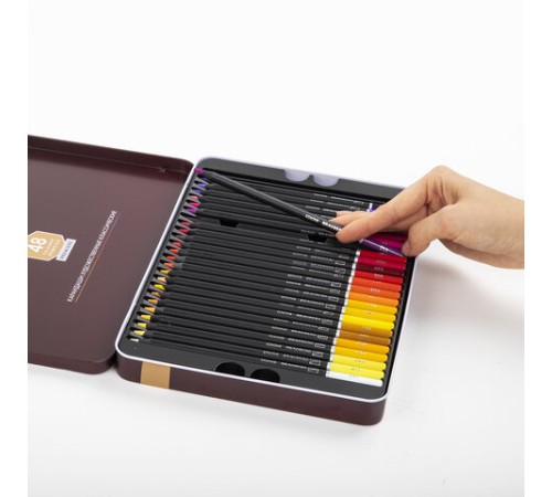 Карандаши цветные художественные BRAUBERG ART PREMIERE, НАБОР 48 цветов, 4 мм, металл кейс, 181694