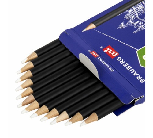 Карандаши художественные белые, НАБОР 12 шт. BRAUBERG ART CLASSIC, МЯГКИЙ грифель 3,3 мм, 181896