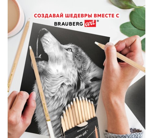 Карандаши МЕЛОВЫЕ художественные белые, НАБОР 12 шт., BRAUBERG ART CLASSIC, грифель 4 мм, 181897