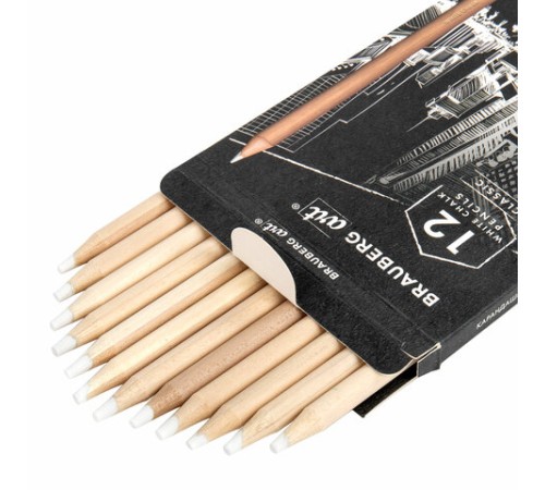 Карандаши МЕЛОВЫЕ художественные белые, НАБОР 12 шт., BRAUBERG ART CLASSIC, грифель 4 мм, 181897