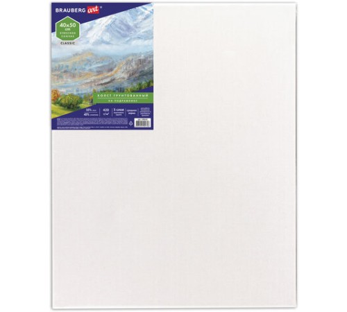 Холст на подрамнике BRAUBERG ART CLASSIC, 40х50см, грунт., 45%хлоп., 55%лен, среднее зерно, 190636