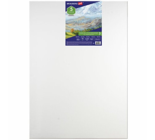 Холсты на подрамнике BRAUBERG ART CLASSIC, НАБОР 5 шт., грунтованные, 100% хлопок, среднее зерно, 190650