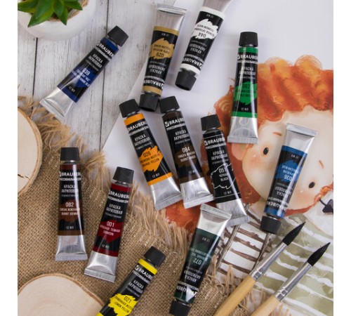 Краски акриловые художественные BRAUBERG ART CLASSIC, НАБОР 12 цветов по 12 мл, в тубах, 191122