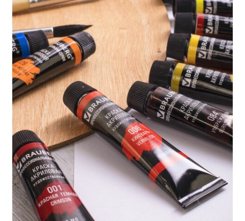 Краски акриловые художественные BRAUBERG ART CLASSIC, НАБОР 18 цветов по 12 мл, в тубах, 191123