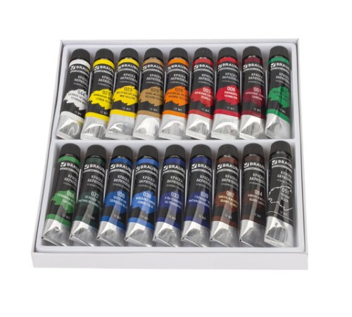 Краски акриловые художественные BRAUBERG ART CLASSIC, НАБОР 18 цветов по 12 мл, в тубах, 191123