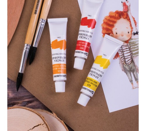 Краски акриловые художественные BRAUBERG ART DEBUT, НАБОР 18 цветов по 12 мл, в тубах, 191126