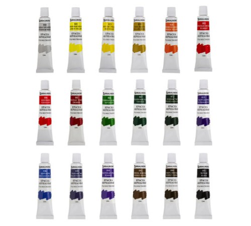 Краски акриловые художественные BRAUBERG ART DEBUT, НАБОР 18 цветов по 12 мл, в тубах, 191126