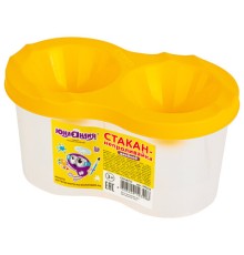 Стакан-непроливайка ЮНЛАНДИЯ, двойной, желтая крышка, 191313