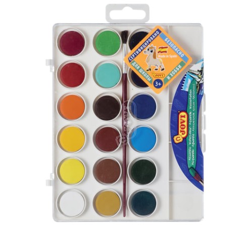Краски акварельные JOVI (Испания), 18 цветов, с кистью, пластиковая коробка, европодвес, 800/18