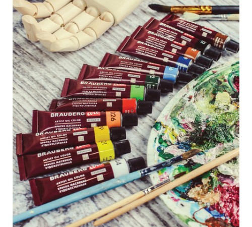 Краски масляные художественные BRAUBERG ART PREMIERE, 12 цв. по 12 мл, в тубах, 191455