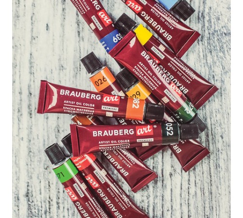 Краски масляные художественные BRAUBERG ART PREMIERE, 12 цв. по 12 мл, в тубах, 191455