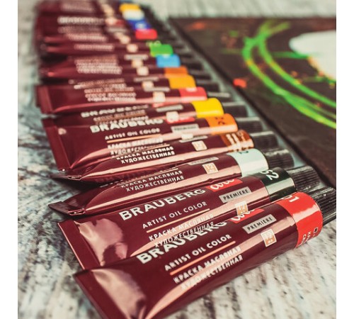 Краски масляные художественные BRAUBERG ART PREMIERE, 18 цв. по 12 мл, в тубах, 191456