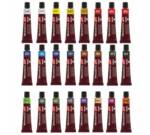 Краски масляные художественные BRAUBERG ART PREMIERE, 24 цв. по 12 мл, в тубах, 191457