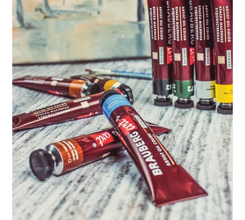 Краски масляные художественные BRAUBERG ART PREMIERE, 12 цв. по 22 мл, в тубах, 191458