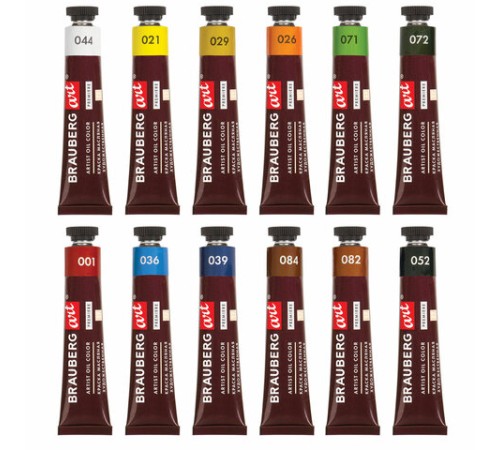 Краски масляные художественные BRAUBERG ART PREMIERE, 12 цв. по 22 мл, в тубах, 191458