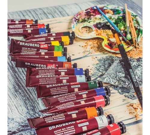 Краски масляные художественные BRAUBERG ART PREMIERE, 18 цв. по 22 мл, в тубах, 191459
