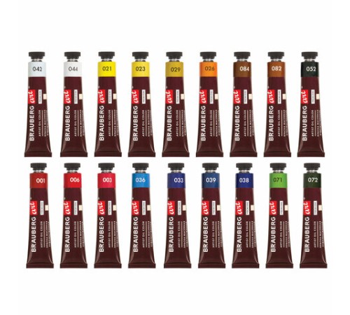 Краски масляные художественные BRAUBERG ART PREMIERE, 18 цв. по 22 мл, в тубах, 191459