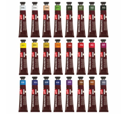 Краски масляные художественные BRAUBERG ART PREMIERE, 24 цв. по 22 мл, в тубах, 191460