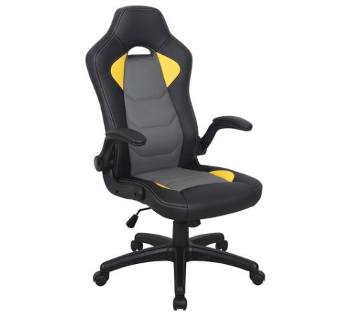 Кресло компьютерное BRABIX "Skill GM-005", откидные подлокотники, экокожа, черное/желтое, 532494 Кресло компьютерное BRABIX "Skill GM-005", откидные подлокотники, экокожа, черное/желтое, 532494