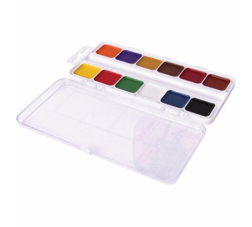 Краски акварельные школьные ОФИСМАГ, 12 цветов, медовые, пластиковая коробка, 191562