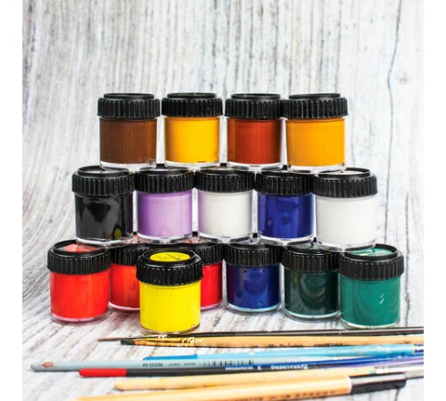 Гуашь художественная BRAUBERG ART CLASSIC, НАБОР 16 цветов в баночках по 22 мл, 191584