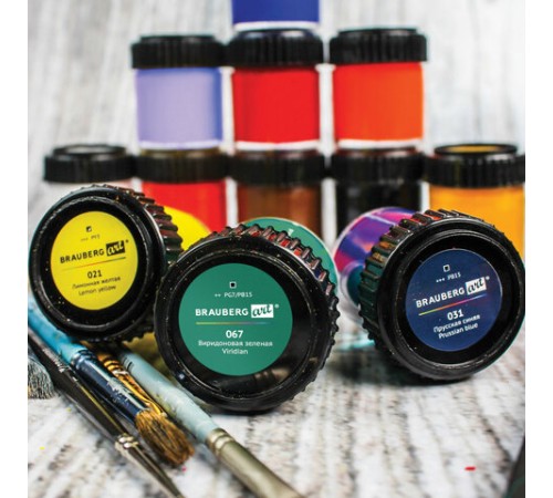 Гуашь художественная BRAUBERG ART CLASSIC, НАБОР 12 цветов в баночках по 22 мл, 191585