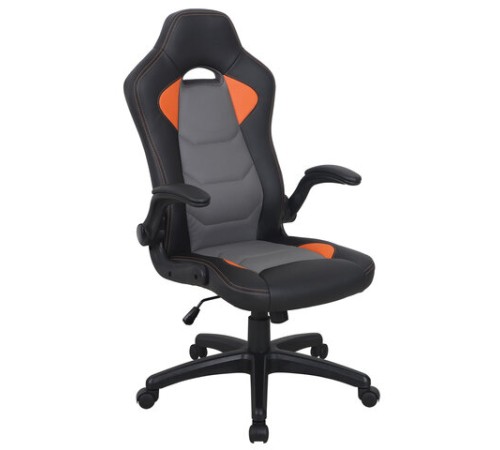 Кресло компьютерное BRABIX "Skill GM-005", откидные подлокотники, экокожа, черное/оранжевое, 532495 Кресло компьютерное BRABIX "Skill GM-005", откидные подлокотники, экокожа, черное/оранжевое, 532495