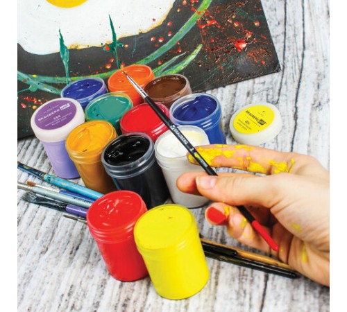 Гуашь художественная BRAUBERG ART CLASSIC, НАБОР 12 цветов в баночках по 40 мл, 191586