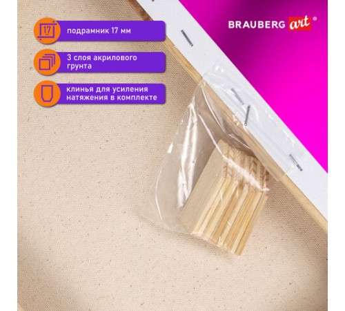 Холст на подрамнике BRAUBERG ART DEBUT, 50х50см, 280 г/м2, грунт, 100% хлопок, мелкое зерно, 191645
