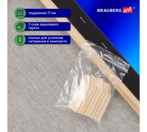 Холст на подрамнике черный BRAUBERG ART CLASSIC, 30х40см, 380г/м, хлопок, мелкое зерно, 191650