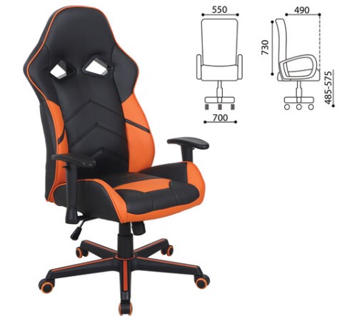Кресло компьютерное BRABIX "Storm GM-006", регулируемые подлокотники, экокожа, черное/оранжевое, 532502 Кресло компьютерное BRABIX "Storm GM-006", регулируемые подлокотники, экокожа, черное/оранжевое, 532502