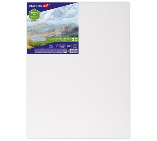 Холст 3D на подрамнике BRAUBERG ART CLASSIC 30х40см, 440г/м, грунт, 100% хлопок мелкое зерно, 191663