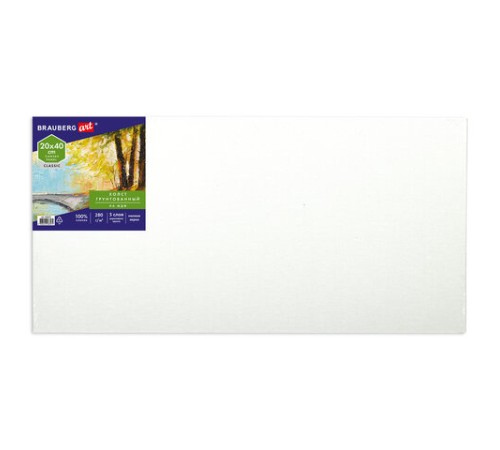 Холст на картоне, 20х40 см, грунтованный, хлопок, мелкое зерно, BRAUBERG ART CLASSIC, 191671