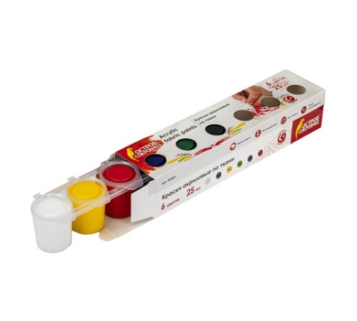 Краски акриловые по ткани ОСТРОВ СОКРОВИЩ 6 цветов по 25 мл, 191693