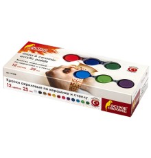 Краски акриловые по керамике и стеклу ОСТРОВ СОКРОВИЩ 12 цветов по 25 мл, 191698