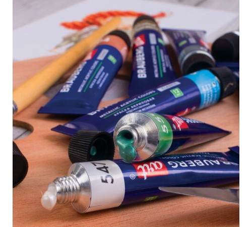 Краски акриловые художественные металлик BRAUBERG ART CLASSIC, НАБОР 12 шт, в тубах 12 мл, 191719